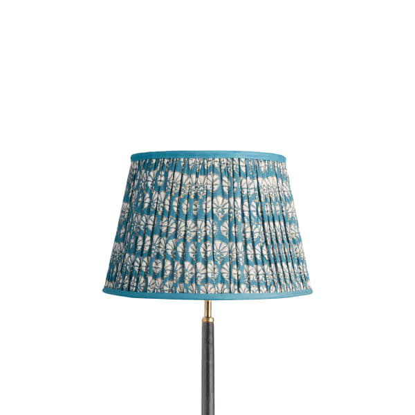 35cm straight empire gathered lampshade in turkish blue dervish block printed cotton