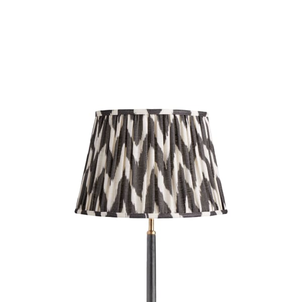 35cm straight empire gathered lampshade in black printed linen ikat