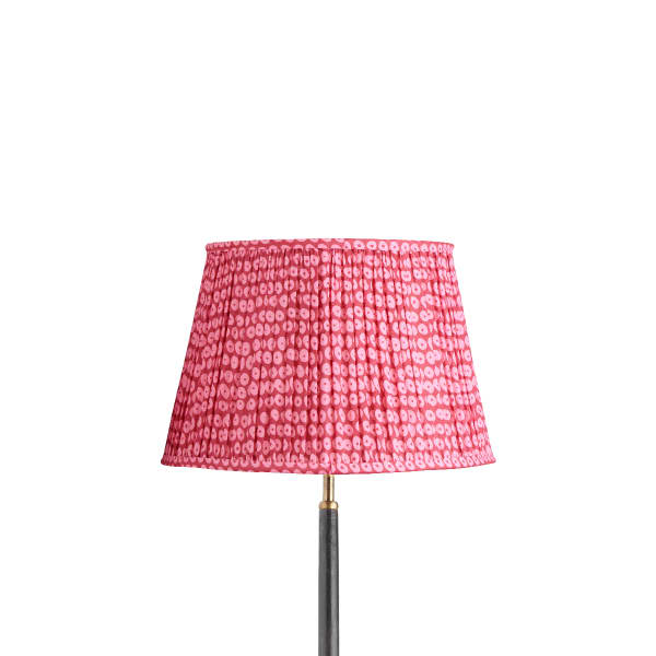 35cm straight empire gathered lampshade in pink block printed cotton