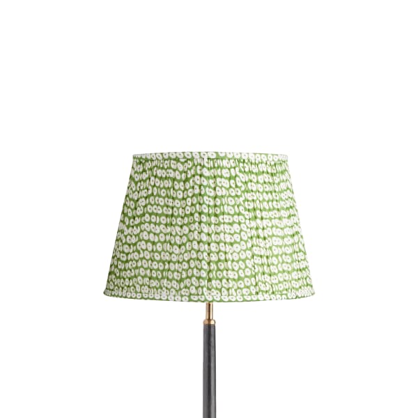 35cm straight empire gathered lampshade in green block printed cotton