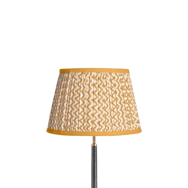 35cm straight empire gathered lampshade in caramel chevrons block printed cotton