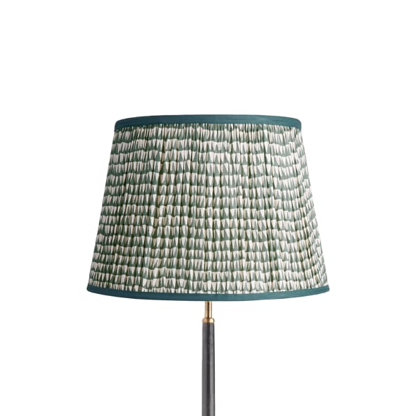 40cm straight empire gathered lampshade in teal savannah block printed cotton