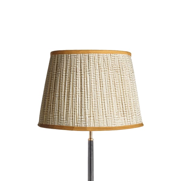 40cm straight empire gathered lampshade in white gold block printed cotton