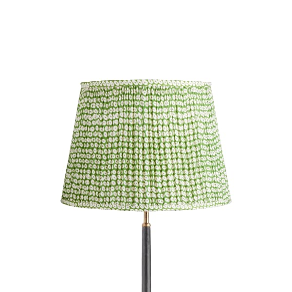 40cm straight empire gathered lampshade in green block printed cotton