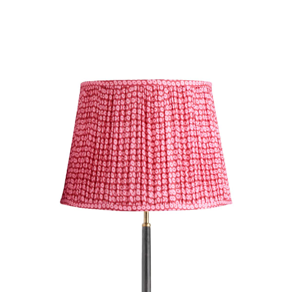 40cm straight empire gathered lampshade in pink block printed cotton