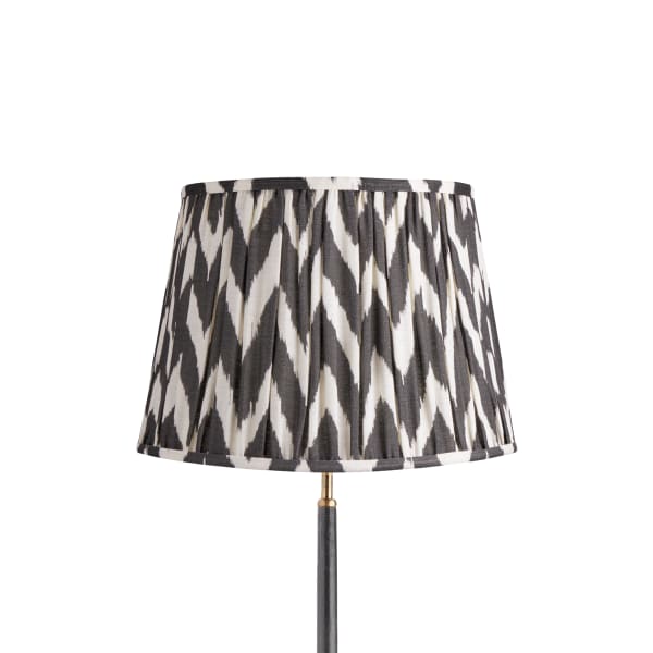 40cm straight empire gathered lampshade in black printed linen ikat