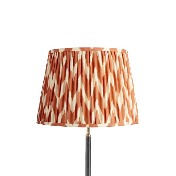 40cm straight empire gathered lampshade in orange printed linen ikat