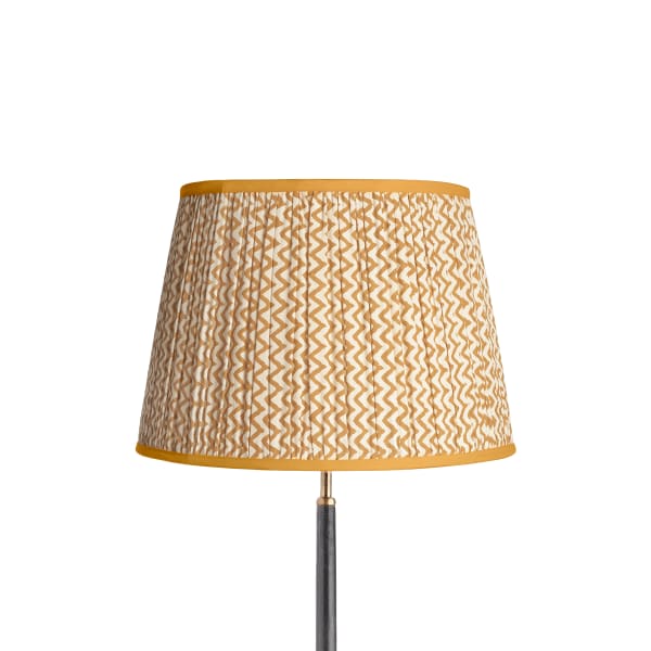 40cm straight empire gathered lampshade in caramel chevrons block printed cotton