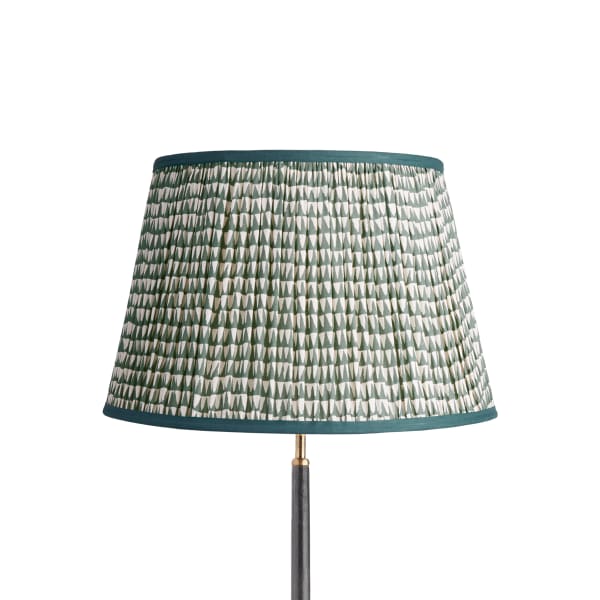 45cm straight empire gathered lampshade in teal savannah block printed cotton