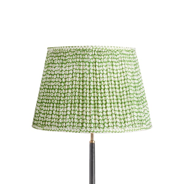 45cm straight empire gathered lampshade in green block printed cotton