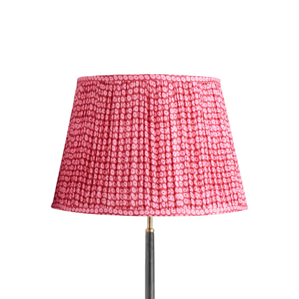 45cm straight empire gathered lampshade in pink block printed cotton