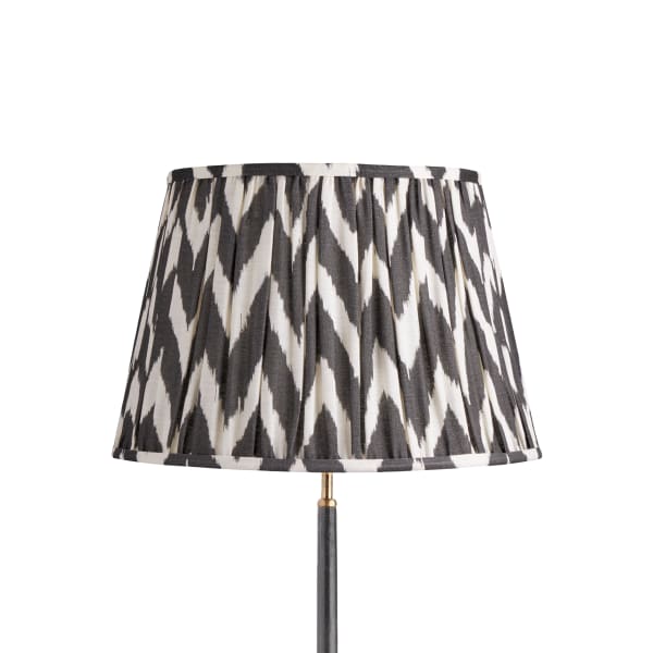 45cm straight empire gathered lampshade in black printed linen ikat