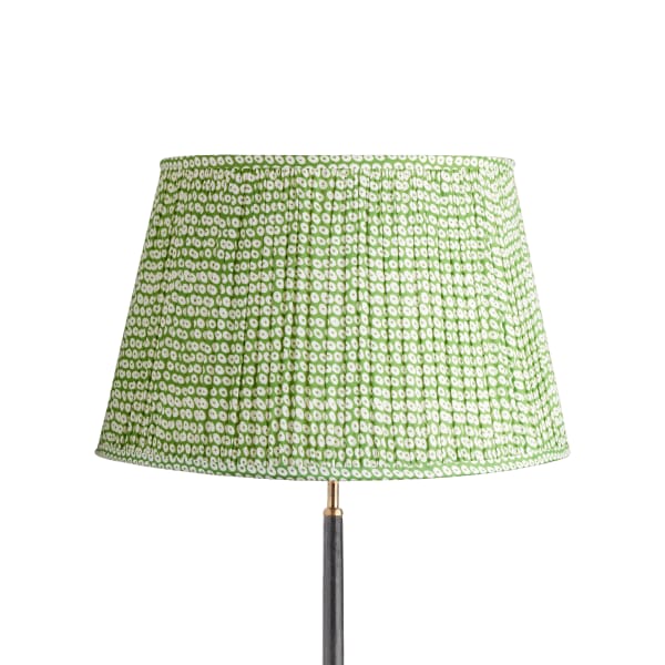 50cm straight empire gathered lampshade in green block printed cotton