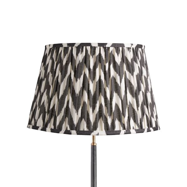 50cm straight empire gathered lampshade in black printed linen ikat