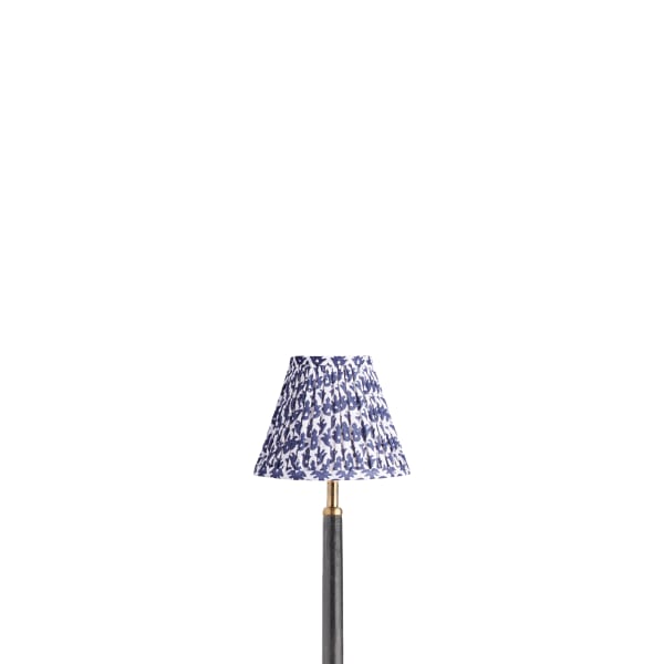 16cm empire gathered lampshade in temple blue block printed cotton