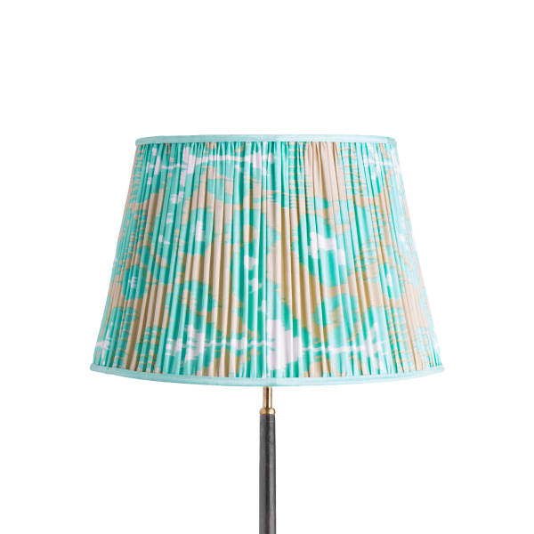 45cm straight empire silk ikat shade in turquoise and ecru Koyari