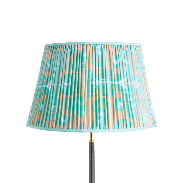 50cm straight empire silk ikat shade in turquoise and ecru Koyari