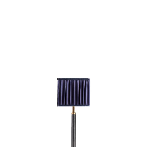12.5cm tall square gathered shade in Cobalt silk with velvet tape