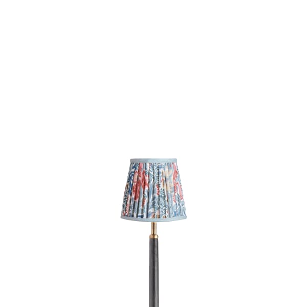 14cm tall tapered shade in indigo and barbed berry Bower printed cotton by Morris & Co.