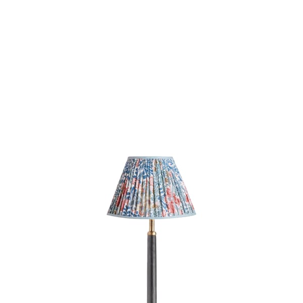 20cm empire shade in indigo and barbed berry Bower printed cotton by Morris & Co.