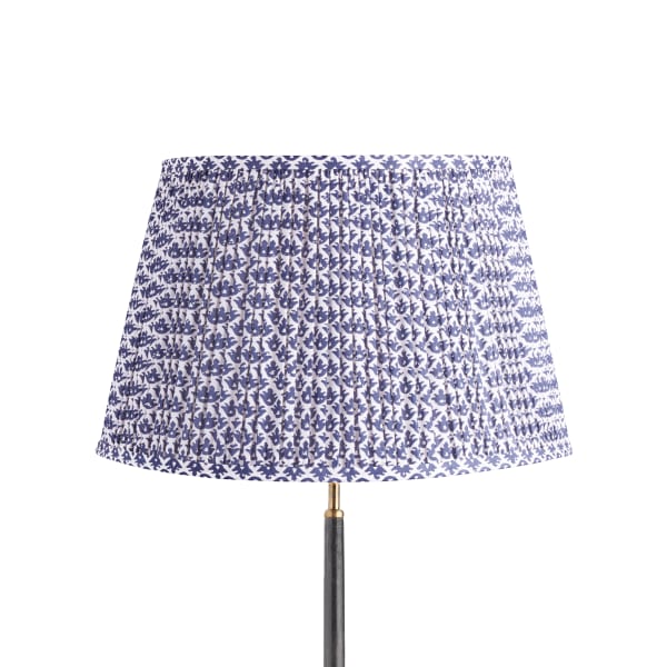 50cm straight empire shade with carrier in Temple Blue block printed cotton