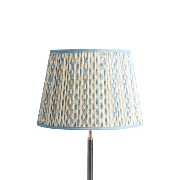 40cm straight empire shade in blue and white block printed Dotty gathered cotton by GP & J Baker