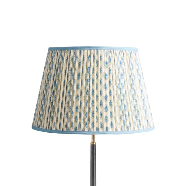 45cm straight empire shade in blue and white block printed Dotty gathered cotton by GP & J Baker