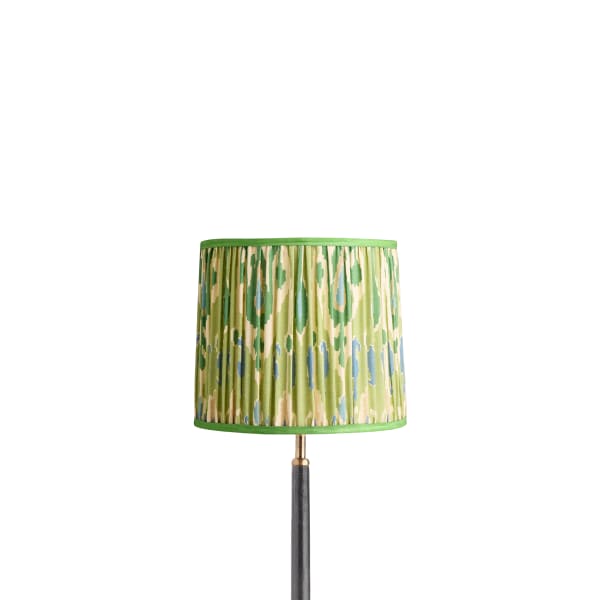 25cm tapered drum shade in green blue Bokhara gathered linen by GP & J Baker