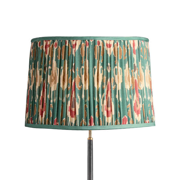 50cm tapered drum shade with adjustable gimbal in red aqua Bokhara gathered linen by GP & J Baker