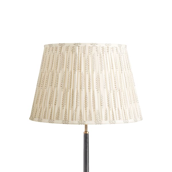 45cm straight empire gathered lampshade in grey ferns block printed co
