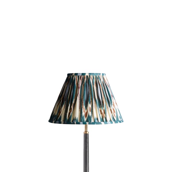 30cm empire printed linen ikat shade in teal heraldic