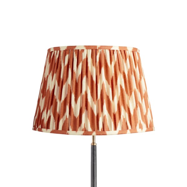 45cm straight empire gathered lampshade in orange printed linen ikat