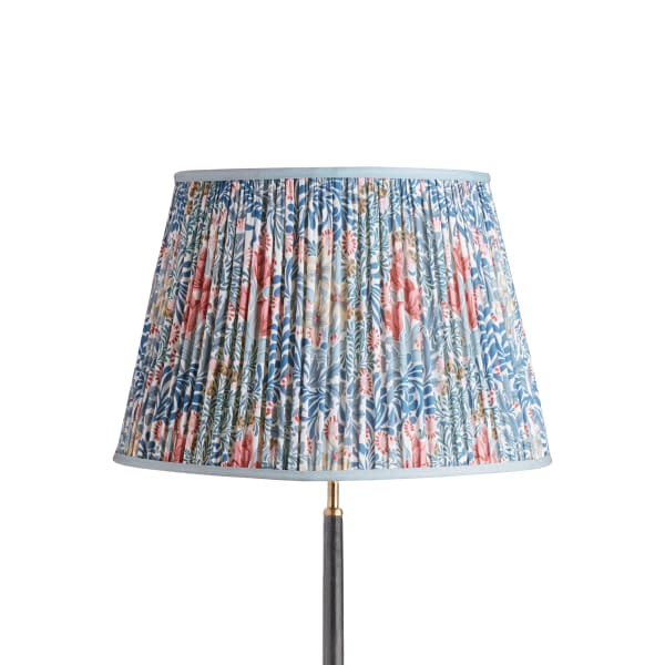 45cm straight empire shade in indigo and barbed berry Bower printed cotton by Morris & Co.