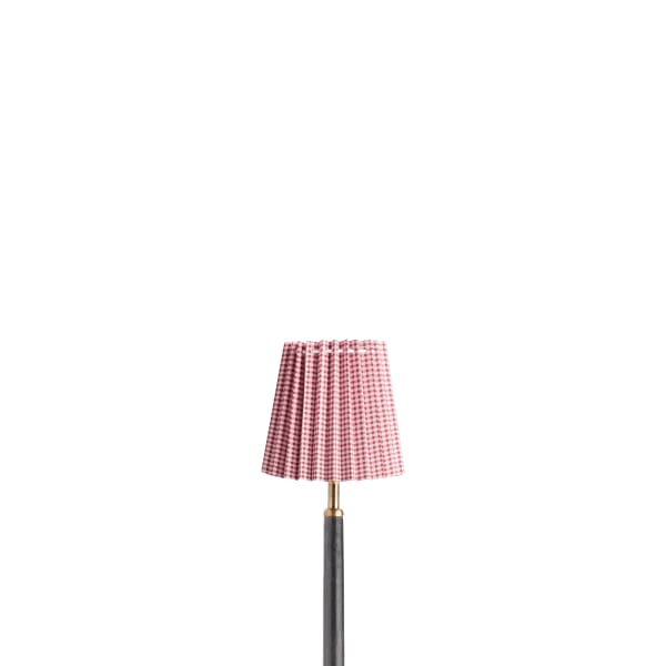 14cm tall tapered folded shade in maroon and cream gingham
