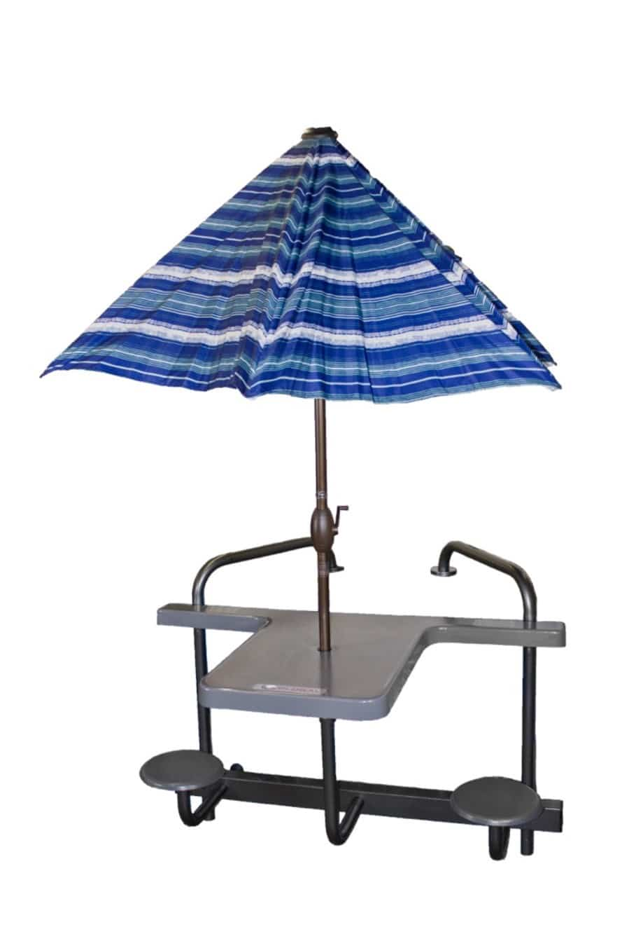 High-Top (2 Seat) Swim-Up Bar, Silver Vein Frame, Granite Grey Top and Matching Umbrella