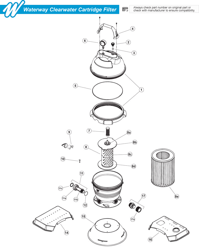 Waterway Clearwater Cartridge Filter Parts