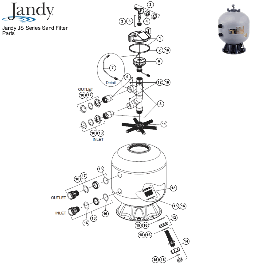 Jandy JS Series Sand Filter Parts