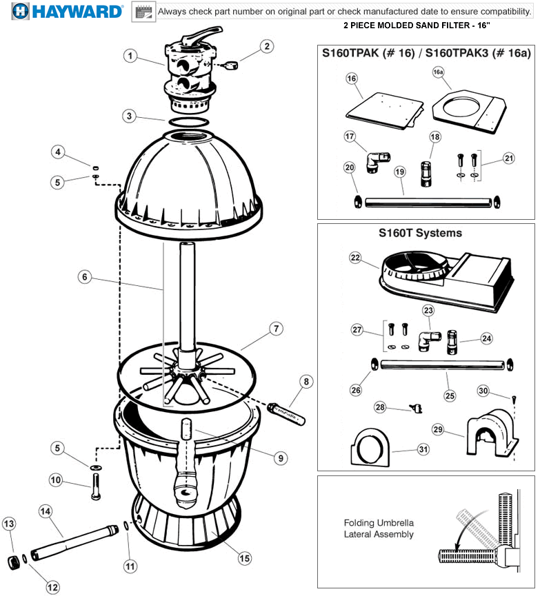 Hayward Sand Filter S160T Parts