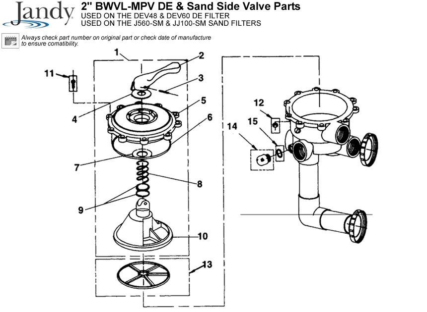 Jandy 2" BWVLMPV DE & Sand Side Valve Parts