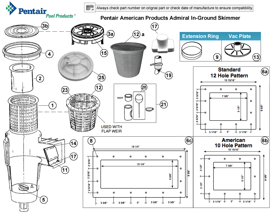 Pentair American Products Admiral In-Ground Skimmer Parts