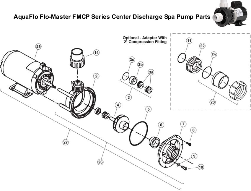 AquaFlo FloMaster FMCP Series Center Discharge Spa Pump Parts