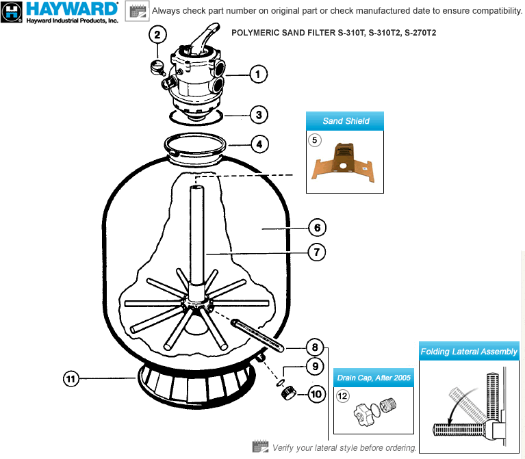 Hayward Pro Series Sand Filter S270T, S310T, S310T Parts