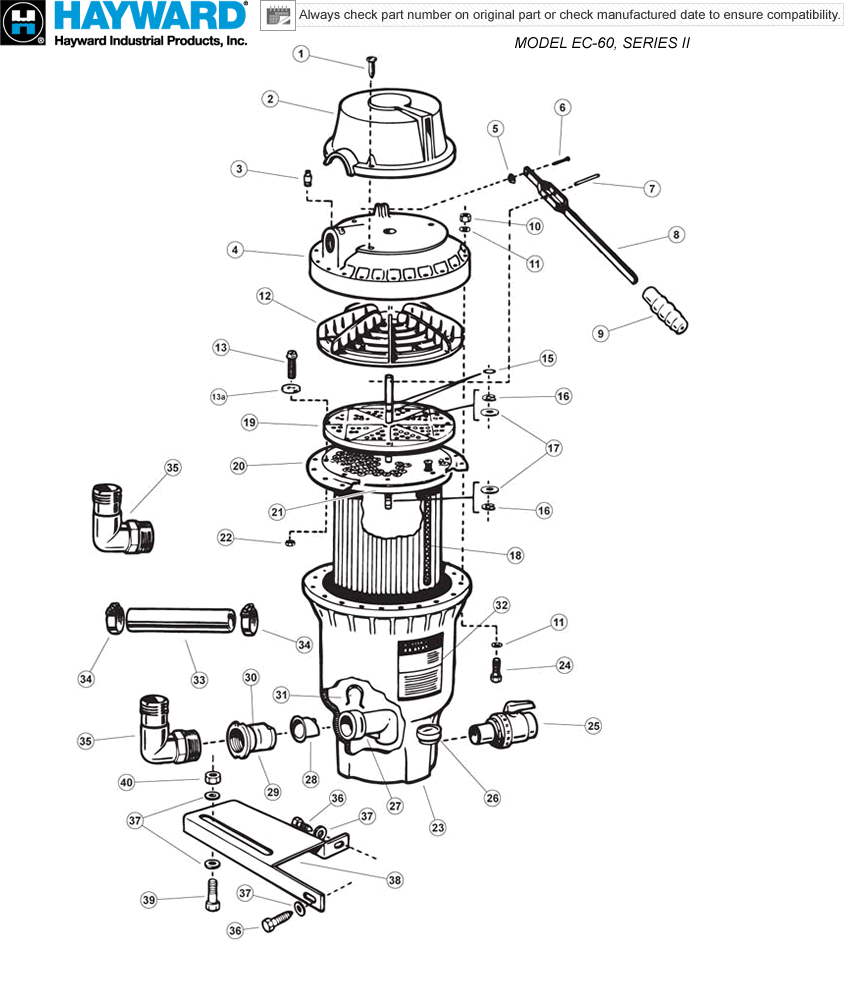 Hayward Perflex EC60 Series II DE Filter Parts