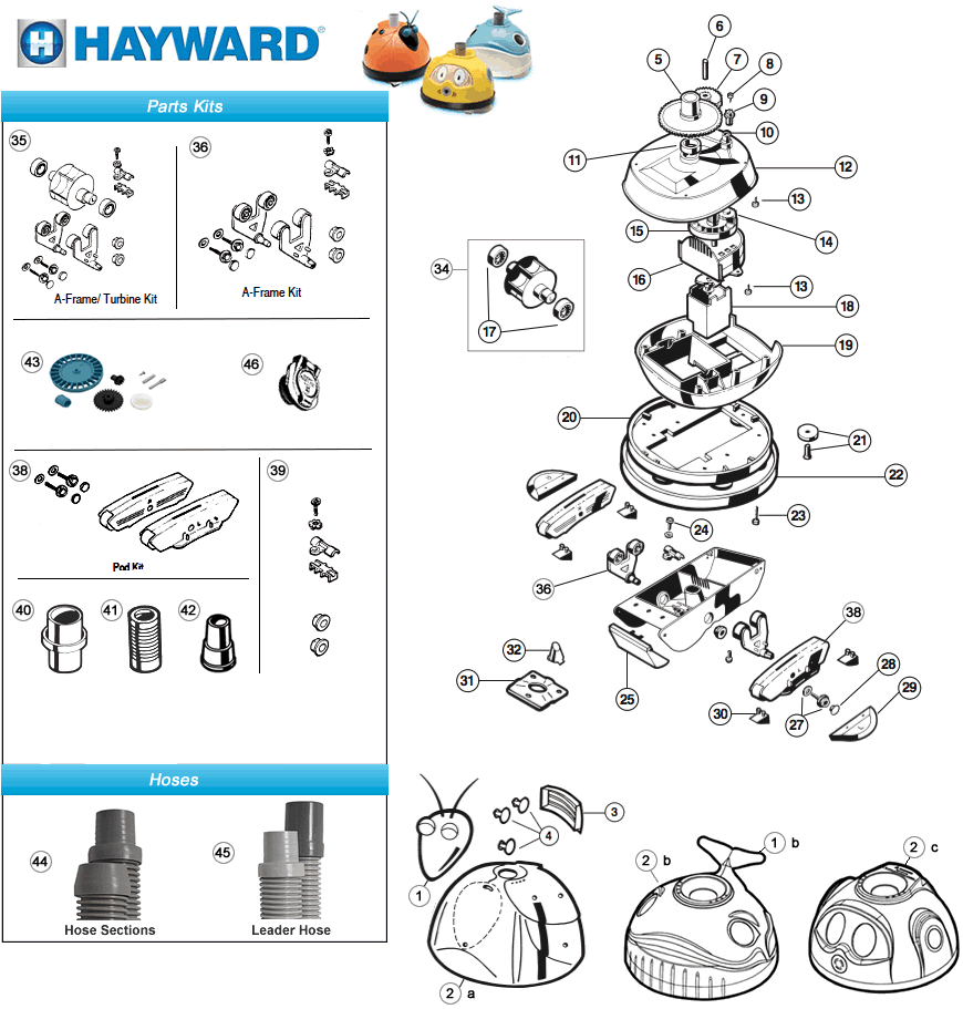 Hayward AquaBug, DiverDave, Wanda the Whale Pool Cleaner Parts