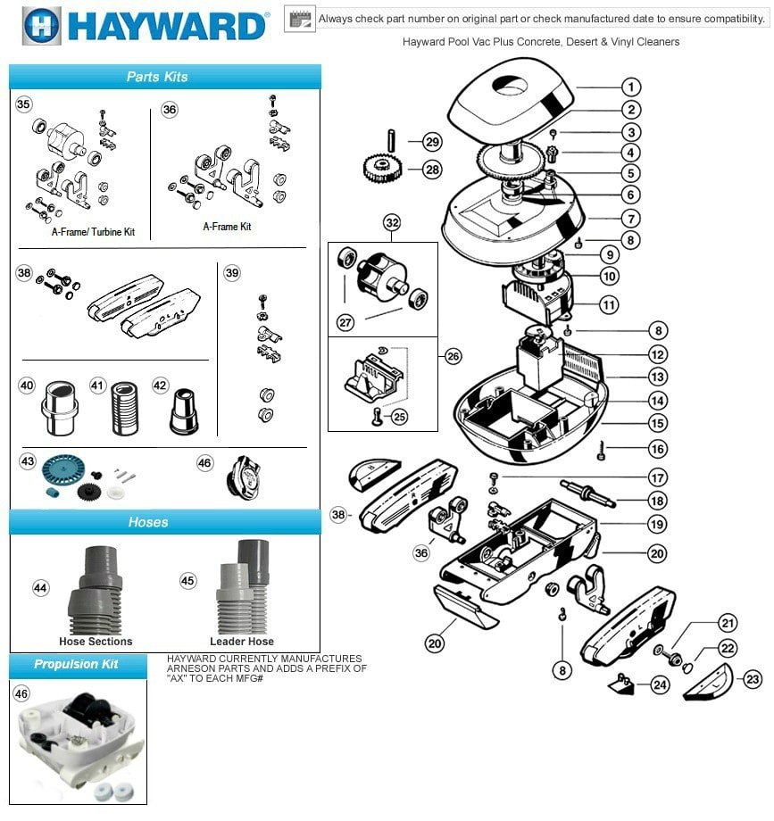 Hayward Pool Vac Plus Concrete, Desert & Vinyl Cleaner Parts