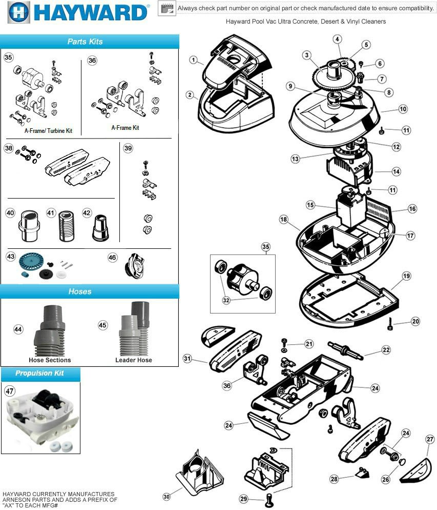 Hayward Pool Vac Ultra Concrete, Desert & Vinyl Cleaner Parts