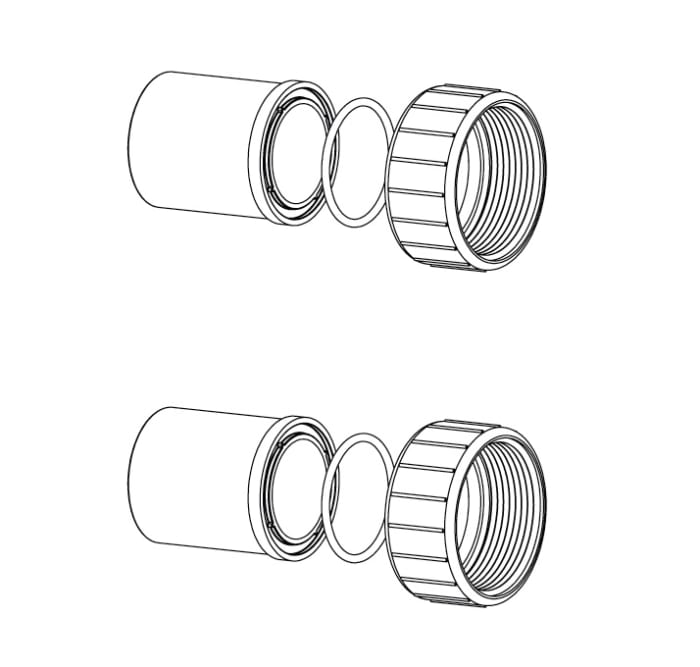 Two 2-inch PVC union connectors included with the Pentair SuperFlo VS pool pump