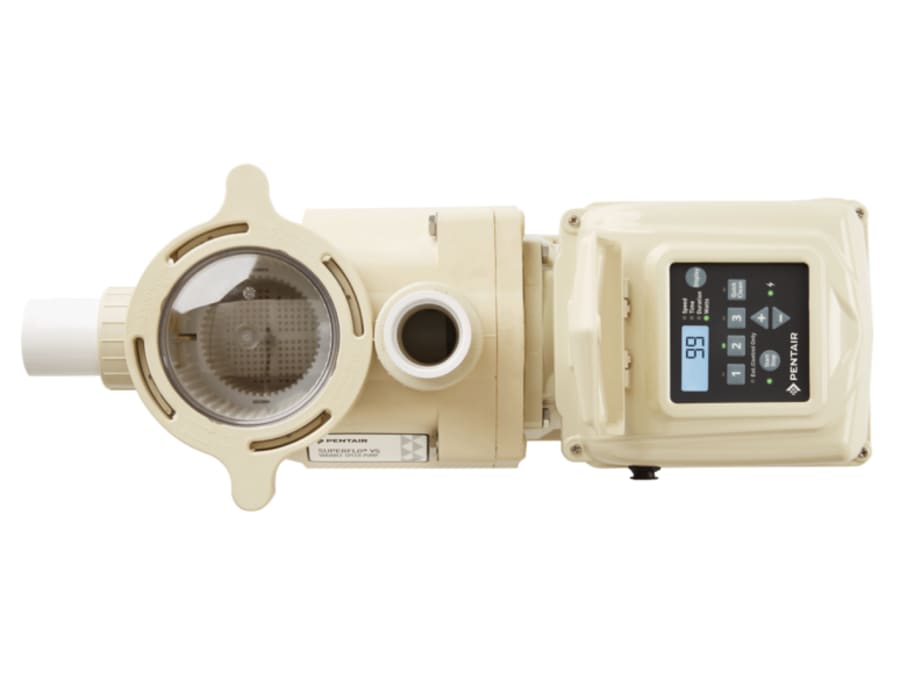 Pentair SuperFlo VS variable speed pool pump showing the 8-speed LCD control panel