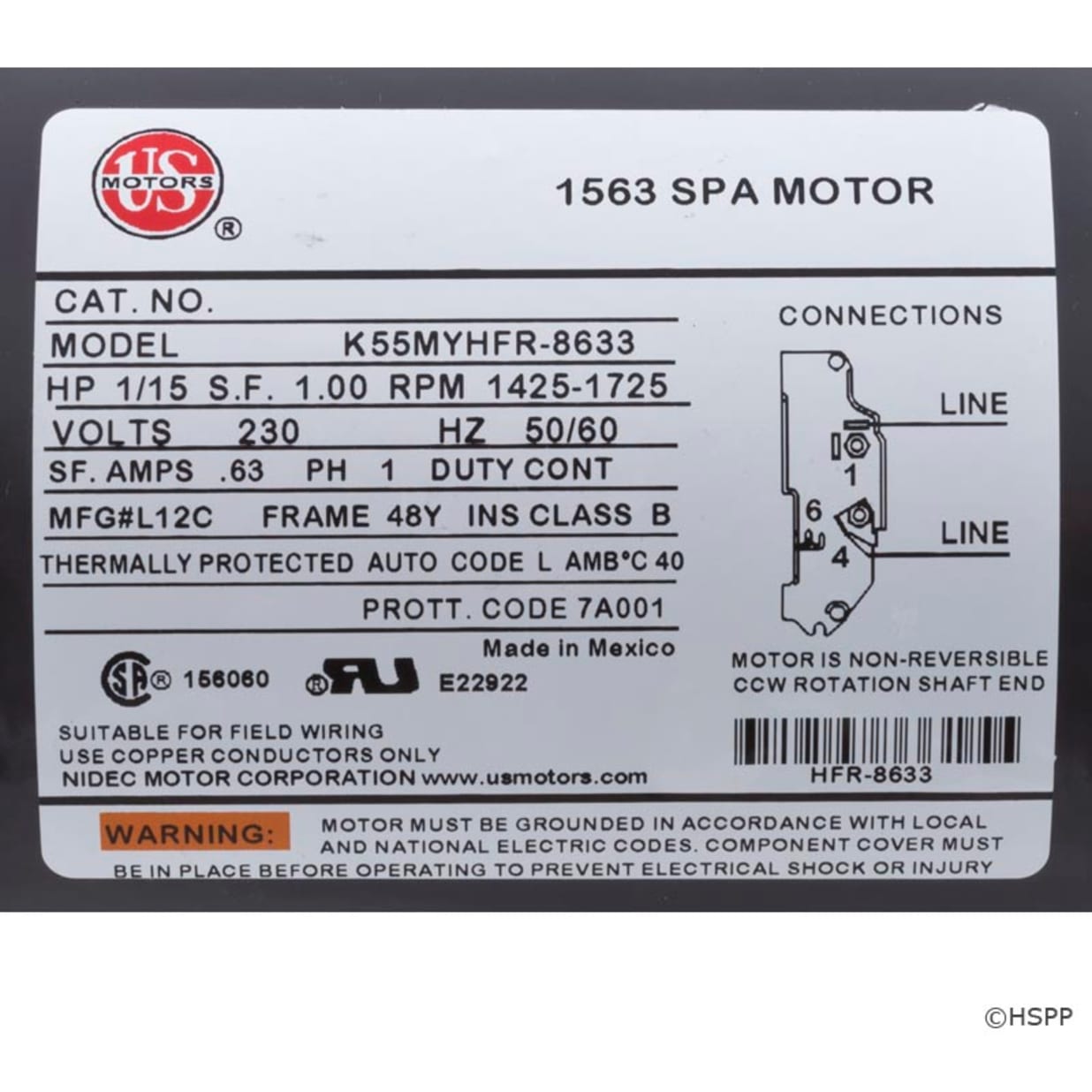 1/15HP Iron Might Single Speed Spa Pump, 230V