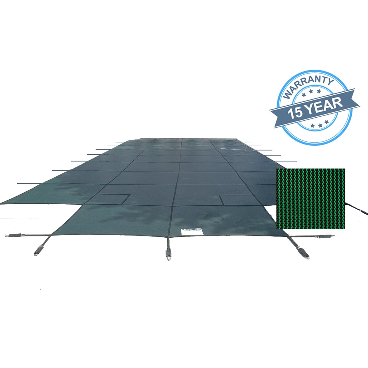 15'x30' Royal Mesh Safety Cover, Center End Step, Green, 15 Yr. Warranty